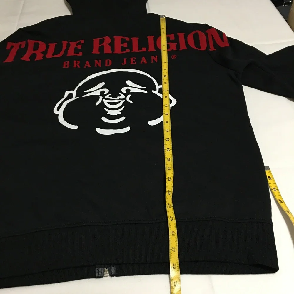 True Religion Full Zip Hoodie Mens Large Black Buddha Logo Graphic